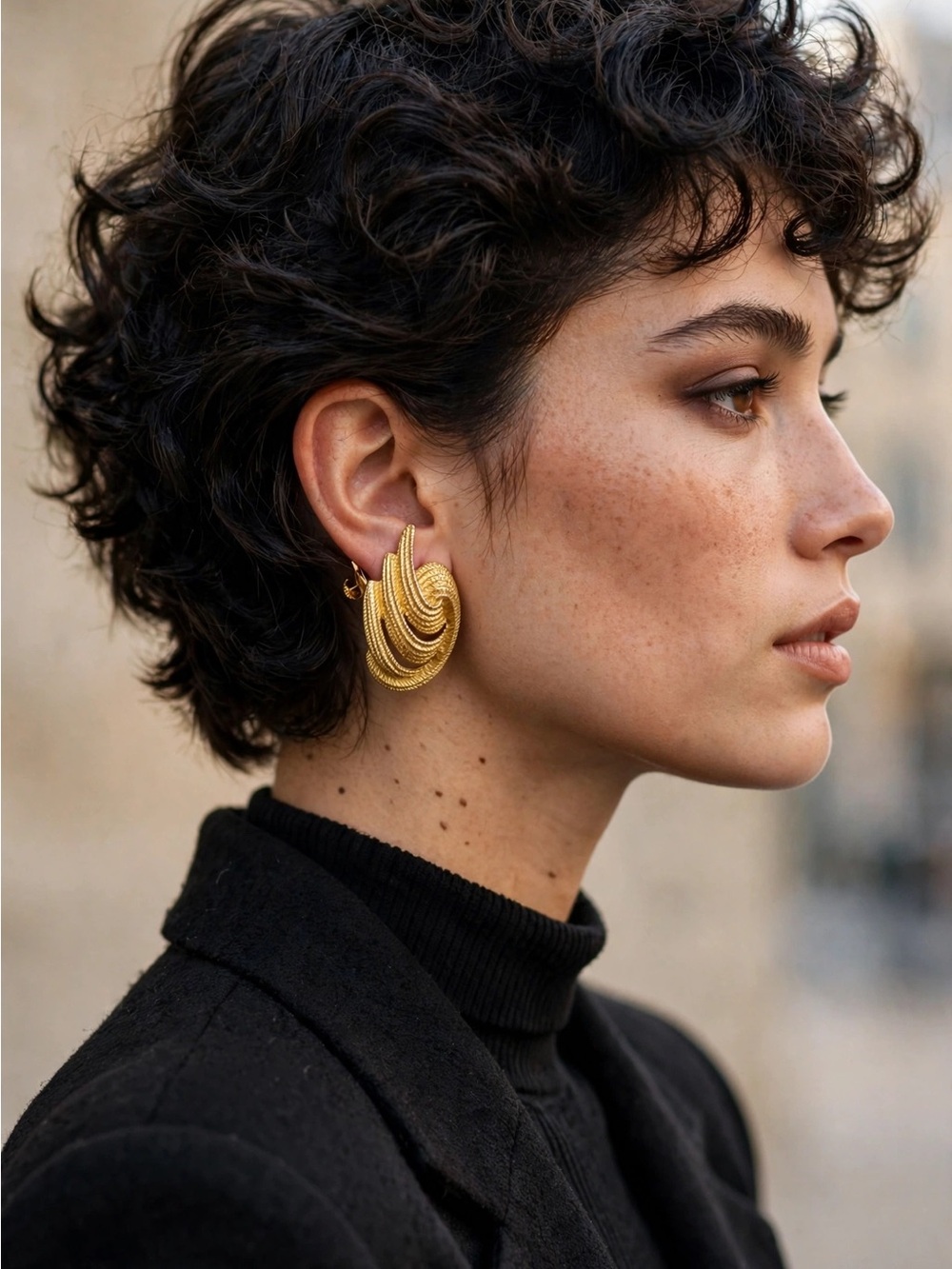 Vintage 1980s Monet Gold-Tone Sculptural Clip-On Earrings Swirl Statement women